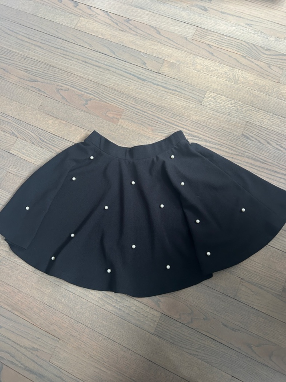 Black Pearl-Embellished Flared Skirt